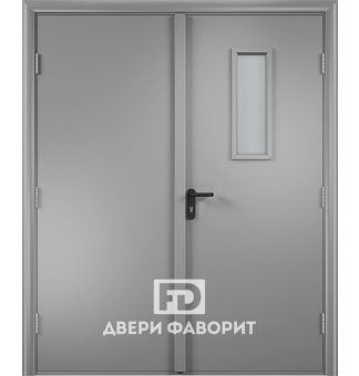 Стальная двустворчатая противопожарная дверь со стеклом