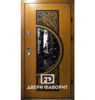 Дверь для коттеджа со стеклом и ковкой (МДФ)