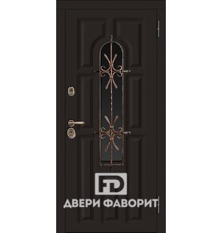 Дверь стальная в коттедж (стекло и ковка), покрытие МДФ