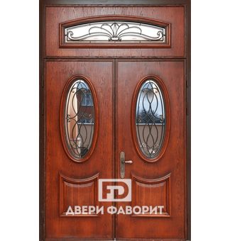 Двустворчатая с верхней вставкой дверь с ковкой и терморазрывом