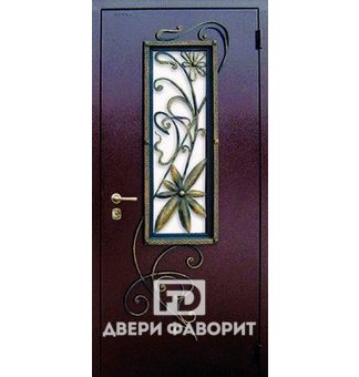 Дверь с ковкой и стеклопакетом, порошковое покрытие