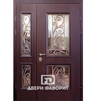 Входная дверь на две квартиры со стеклом и ковкой