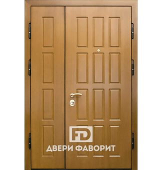 Двустворчатая недорогая дверь (один замок и глазок)