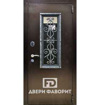 Стальная дверь в загородный дом со стеклом и ковкой