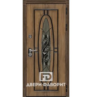 Дверь в загородный дом со стеклом и ковкой (МДФ)
