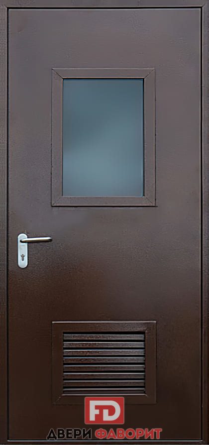 стальная дверь в котельную со стеклом и вентиляционной решеткой